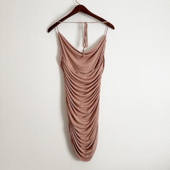 MICHAEL COSTELLO x Revolve Everly Ruched Mini Dress Mauve Nude Large L - Picture 7 of 11